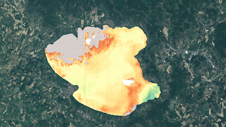 TRASIMENO: analisi delle acque del lago Trasimeno realizzata da Leonardo con i dati del satellite PRISMA. - ©ASI